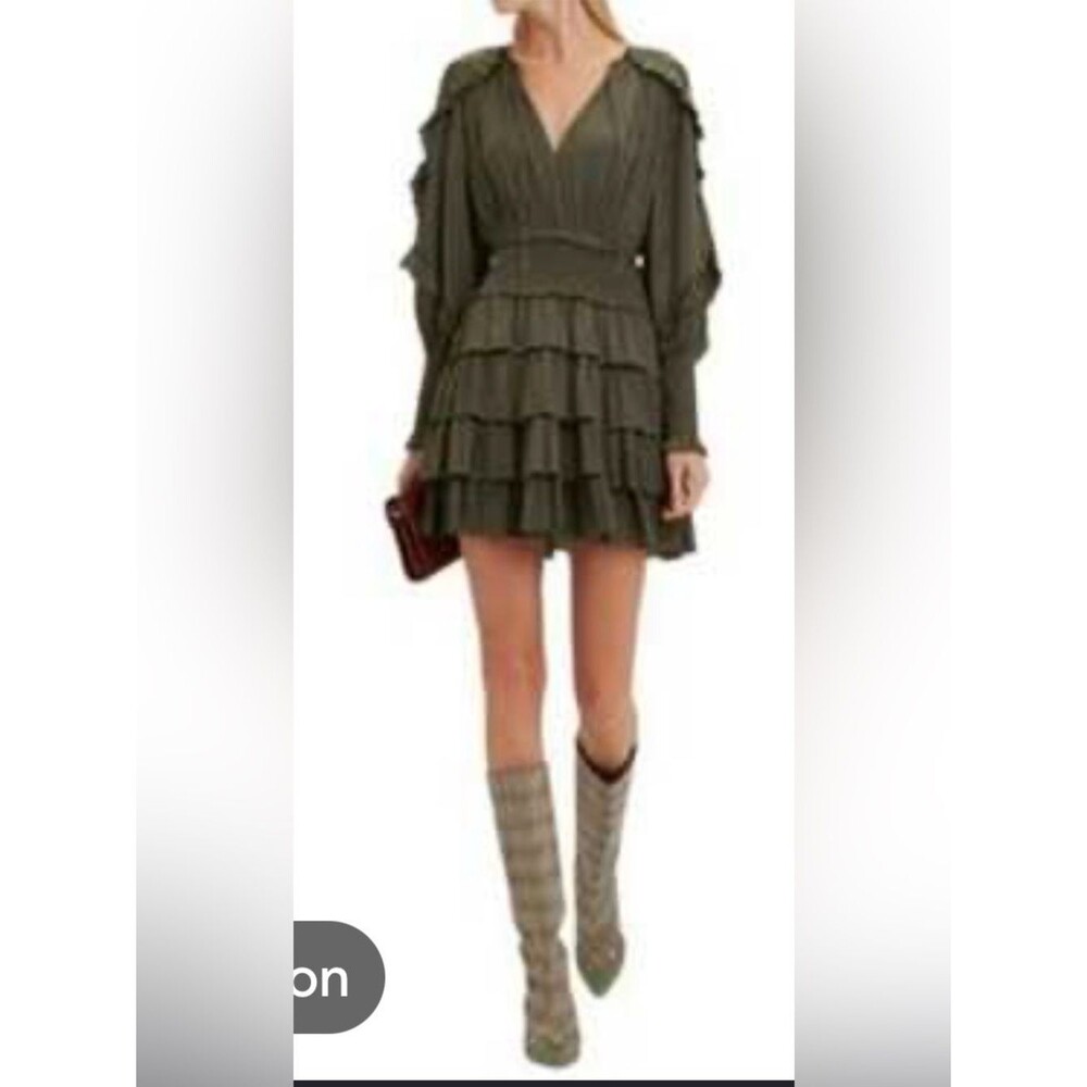 Ulla Johnson Soraya Olive Tiered Mini Dress with Ruffle Details. Sz 6.